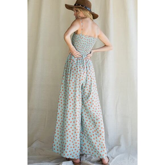 Bucket listPolka‎ Heart Pink Smocking Bodice Jumpsuit - Picture 1 of 8
